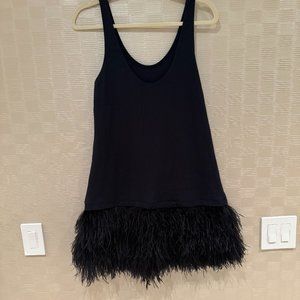Theory Navy Jocelyn Ostrich Feather Dress Size Lg